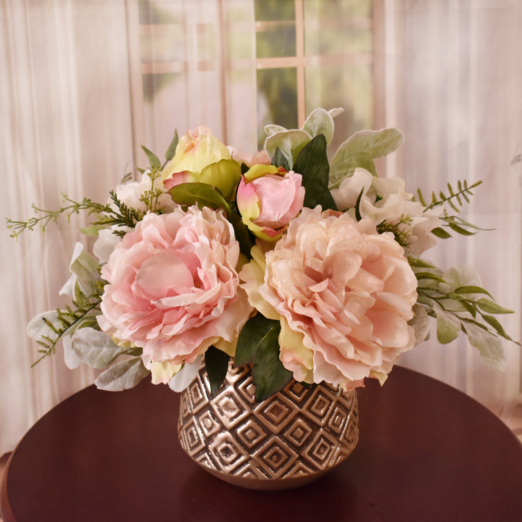 House of Hampton® Faux Silk Peony Arrangement in Vase & Reviews Wayfair